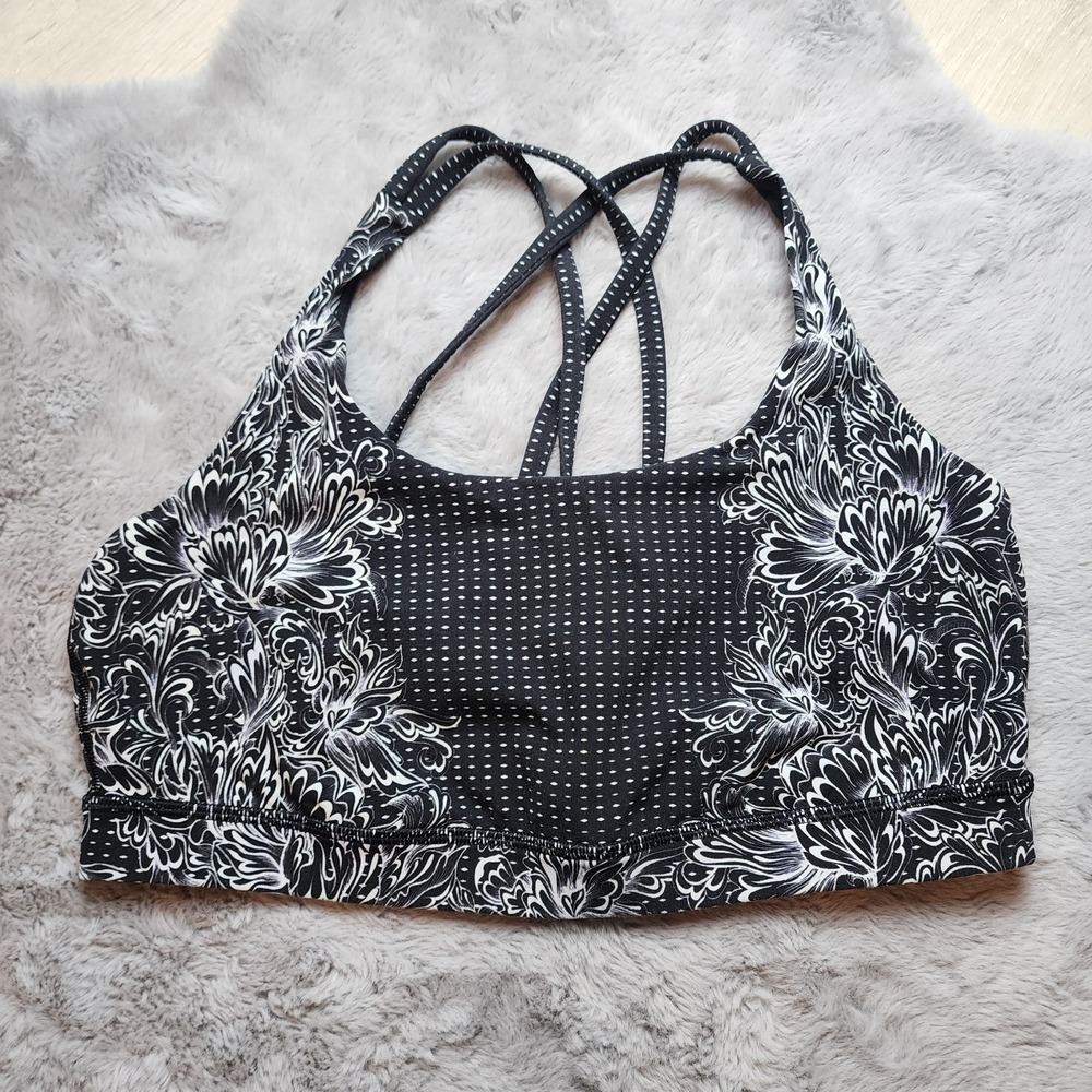 Lululemon Energy Sports Bra Black & White Floral & Polka Dot Size 12